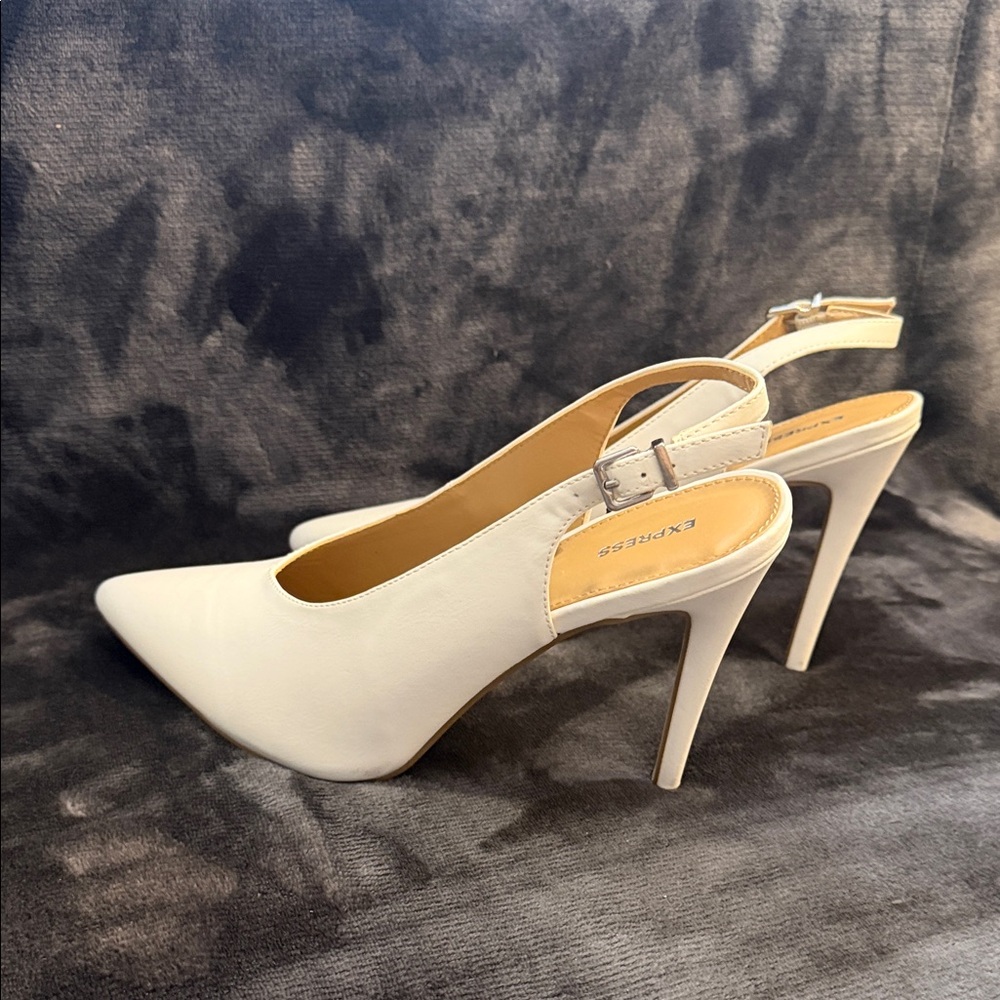 Expressions Cream Pointed-Toe Slingback Stiletto Heels
